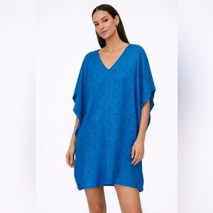 Marie Oliver Silk Floral Caftan Mini Dress Blue Wedding Guest Medium